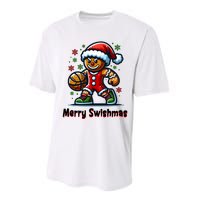 Christmas Basketball Merry Swishmas Funny Gingerbread Man Performance Sprint T-Shirt