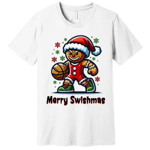 Christmas Basketball Merry Swishmas Funny Gingerbread Man Premium T-Shirt