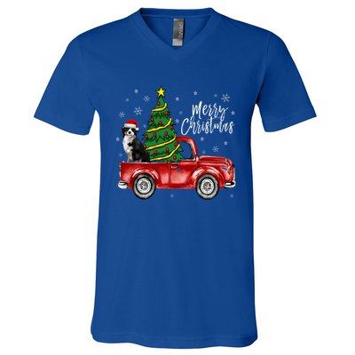 Cute Bernese Mountain Dog Truck Merry Christmas Dog Lover Gift V-Neck T-Shirt