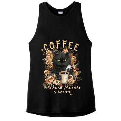 Coffee Because Murder is Wrong Sarcastic Angry Black Cat Ladies PosiCharge Tri-Blend Wicking Tank
