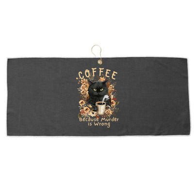 Coffee Because Murder is Wrong Sarcastic Angry Black Cat Large Microfiber Waffle Golf Towel