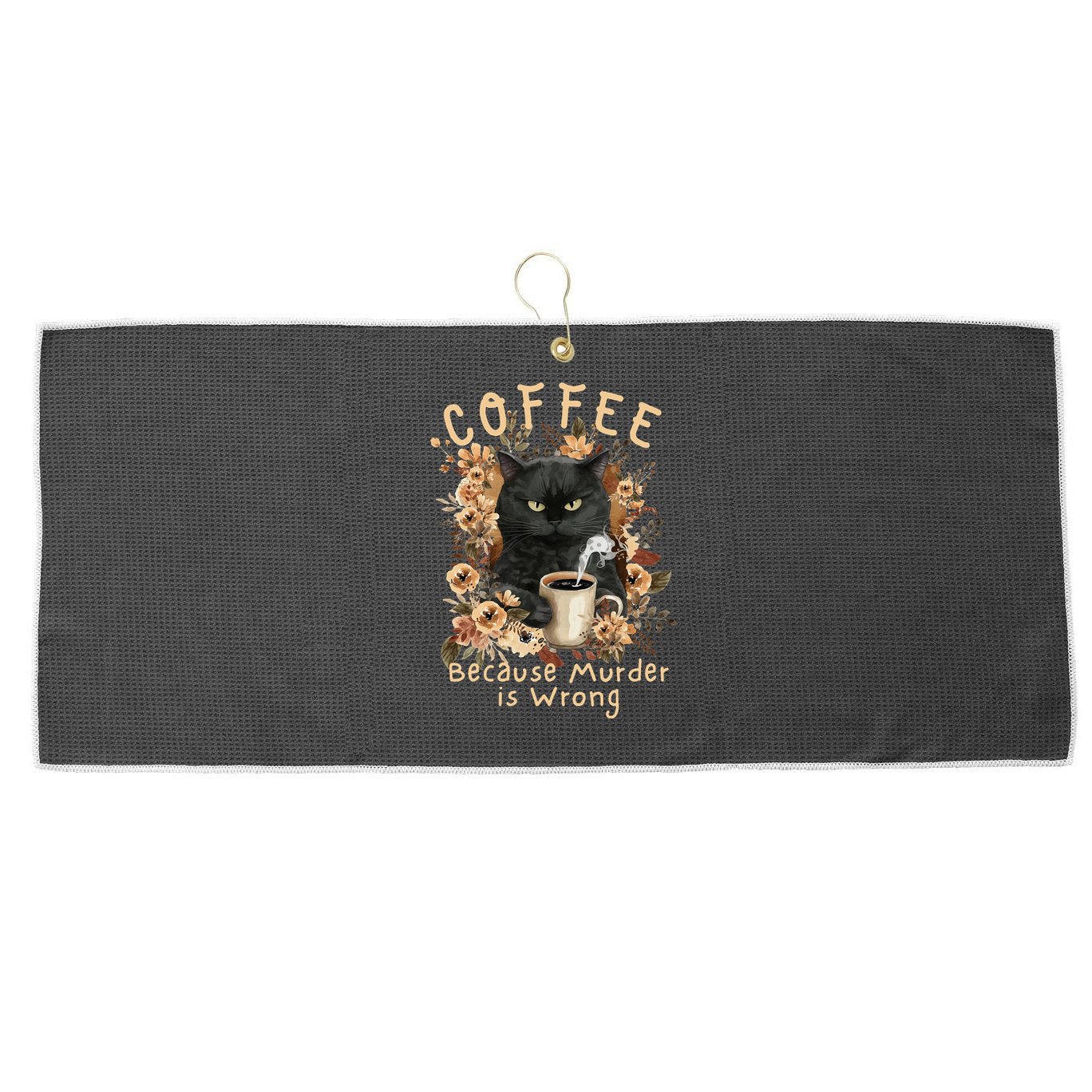 Coffee Because Murder is Wrong Sarcastic Angry Black Cat Large Microfiber Waffle Golf Towel