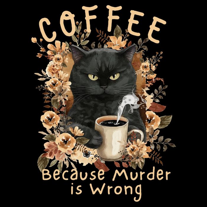 Coffee Because Murder is Wrong Sarcastic Angry Black Cat Cooling Performance Long Sleeve Crew