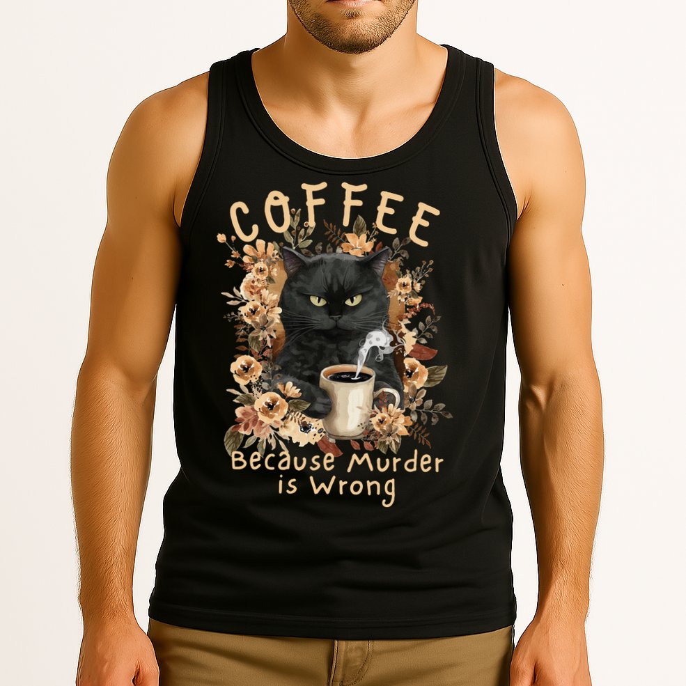 Coffee Because Murder is Wrong Sarcastic Angry Black Cat Tank Top