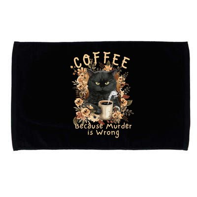 Coffee Because Murder is Wrong Sarcastic Angry Black Cat Microfiber Hand Towel
