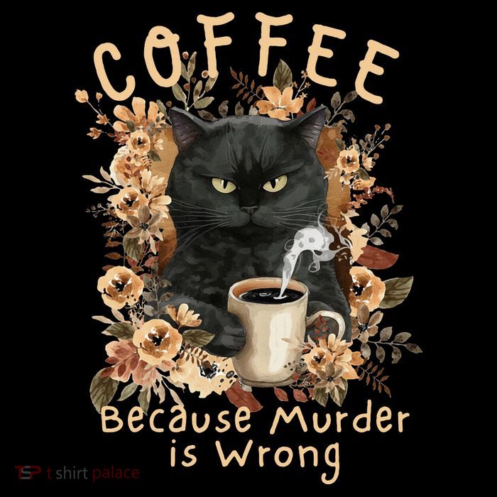 Coffee Because Murder is Wrong Sarcastic Angry Black Cat Cropped Pullover Crew