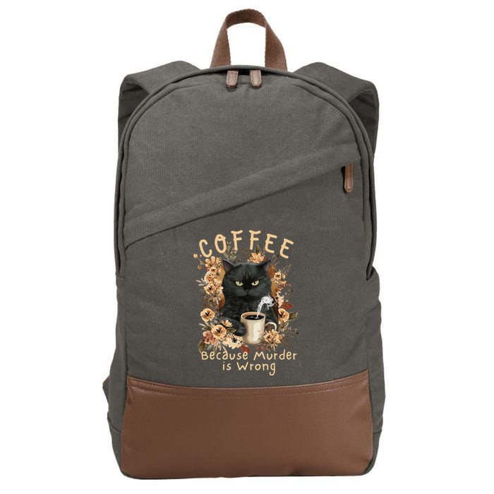 Coffee Because Murder is Wrong Sarcastic Angry Black Cat Cotton Canvas Backpack