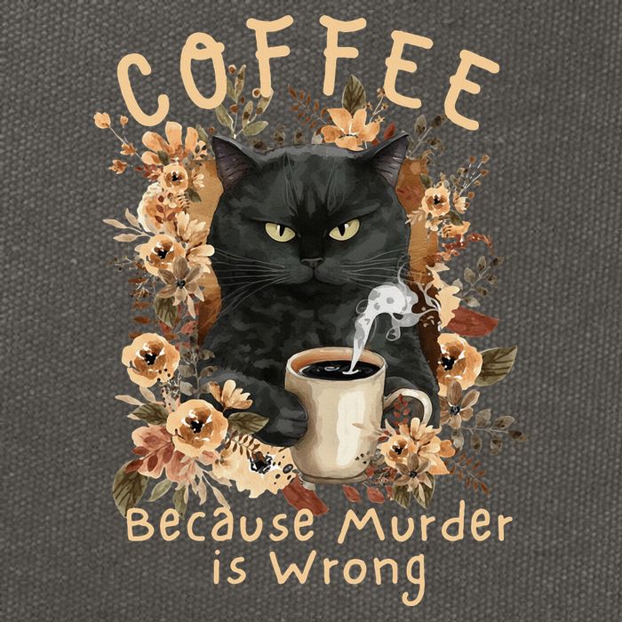 Coffee Because Murder is Wrong Sarcastic Angry Black Cat Cotton Canvas Backpack