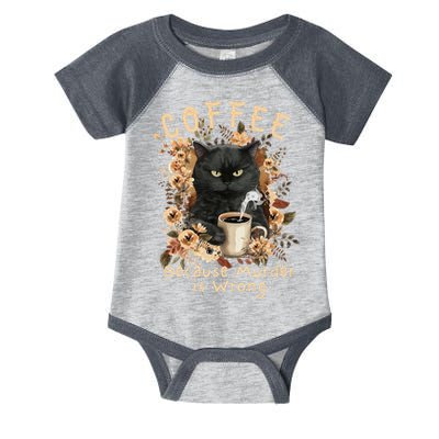 Coffee Because Murder is Wrong Sarcastic Angry Black Cat Infant Baby Jersey Bodysuit