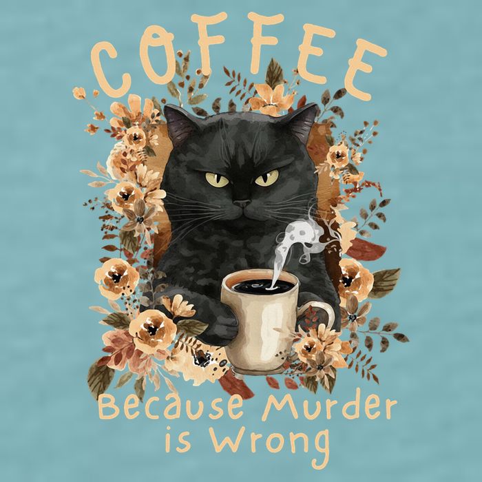 Coffee Because Murder is Wrong Sarcastic Angry Black Cat Sueded Cloud Jersey T-Shirt