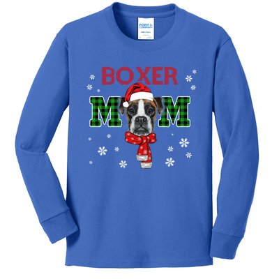 Christmas Boxer Mom Plaid Santa Hat Cute Dog Lover Funny Gift Kids Long Sleeve Shirt