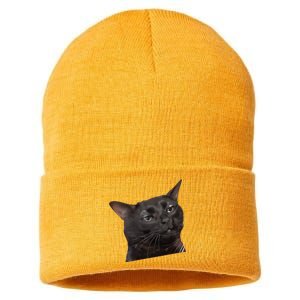 Cat Black Meme Dissociated Funny Internet Gift Sustainable Knit Beanie