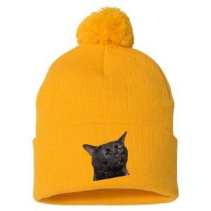 Cat Black Meme Dissociated Funny Internet Gift Pom Pom 12in Knit Beanie