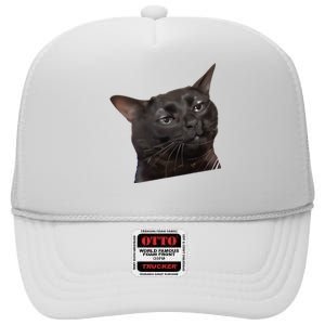 Cat Black Meme Dissociated Funny Internet Gift High Crown Mesh Back Trucker Hat