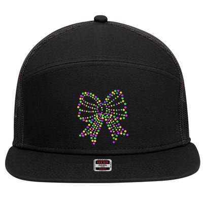 Coquette Bow Mardi Gras Beads 7 Panel Mesh Trucker Snapback Hat