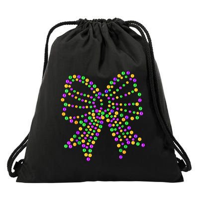 Coquette Bow Mardi Gras Beads Drawstring Bag