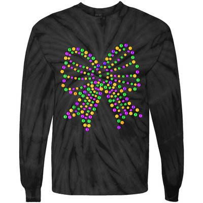 Coquette Bow Mardi Gras Beads Tie-Dye Long Sleeve Shirt