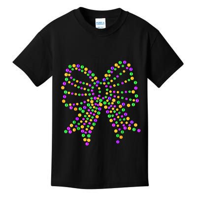 Coquette Bow Mardi Gras Beads Kids T-Shirt
