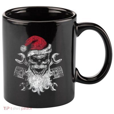 Christmas Biker Motorcycle Holiday Santa Skull Distressed  11oz C Handle Ceramic Mug