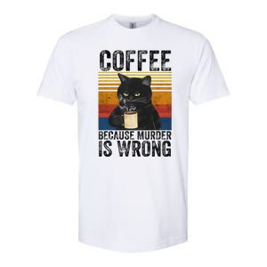 Coffee Because Murder Is Wrong Black Cat Drinking Coffee Mug Softstyle CVC T-Shirt