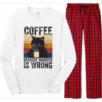 Coffee Because Murder Is Wrong Black Cat Drinking Coffee Mug Long Sleeve Pajama Set