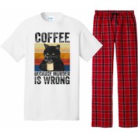 Coffee Because Murder Is Wrong Black Cat Drinking Coffee Mug Pajama Set