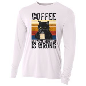 Coffee Because Murder Is Wrong Black Cat Drinking Coffee Mug Cooling Performance Long Sleeve Crew