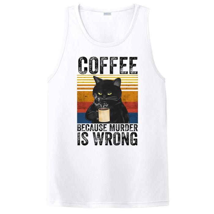 Coffee Because Murder Is Wrong Black Cat Drinking Coffee Mug PosiCharge Competitor Tank