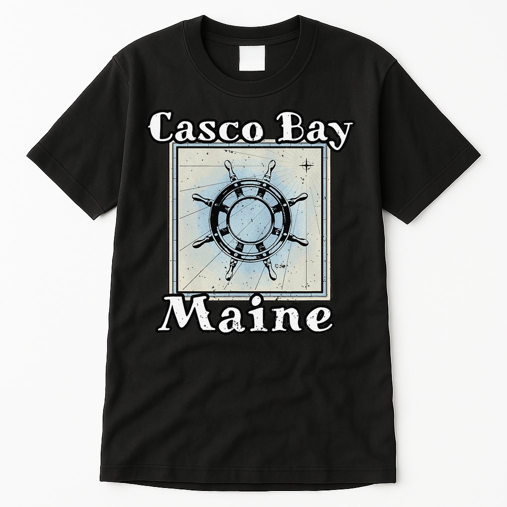 Casco Bay Maine Maritime Nautical History Ship Wheel Sailing Tall T-Shirt