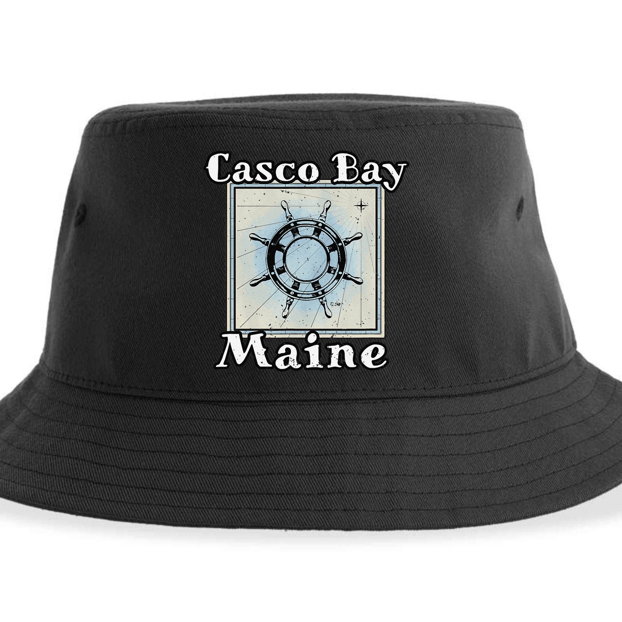 Casco Bay Maine Maritime Nautical History Ship Wheel Sailing Sustainable Bucket Hat