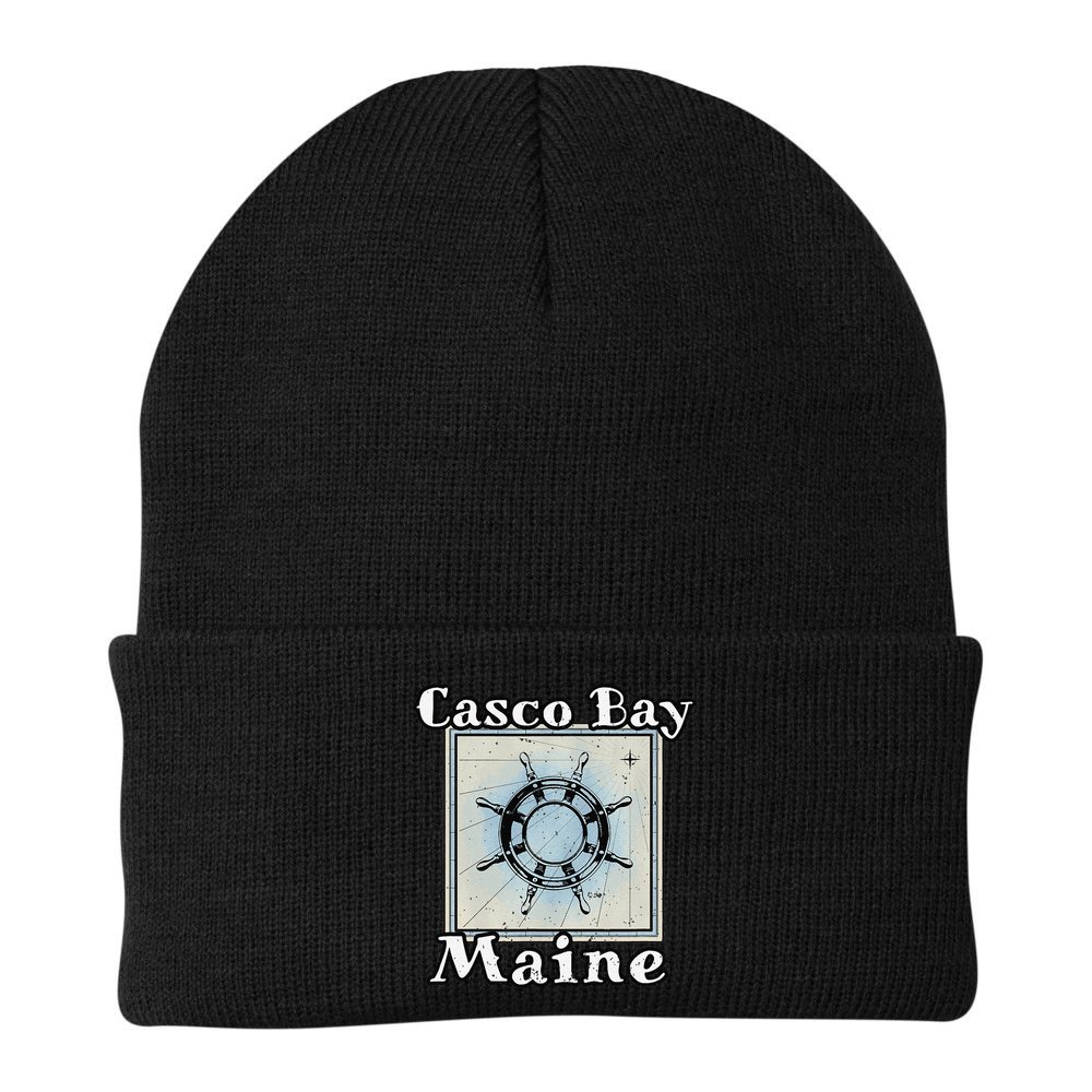 Casco Bay Maine Maritime Nautical History Ship Wheel Sailing Beanie