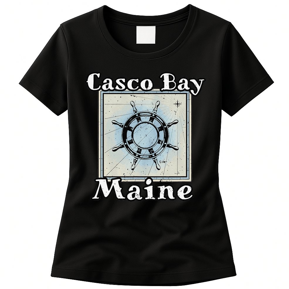 Casco Bay Maine Maritime Nautical History Ship Wheel Sailing Womens T-Shirt
