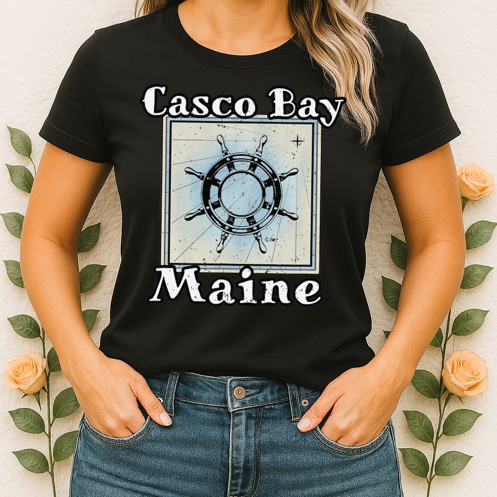 Casco Bay Maine Maritime Nautical History Ship Wheel Sailing Womens T-Shirt