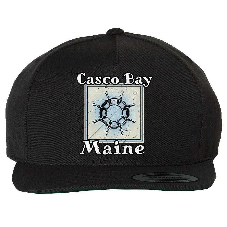 Casco Bay Maine Maritime Nautical History Ship Wheel Sailing Wool Snapback Cap