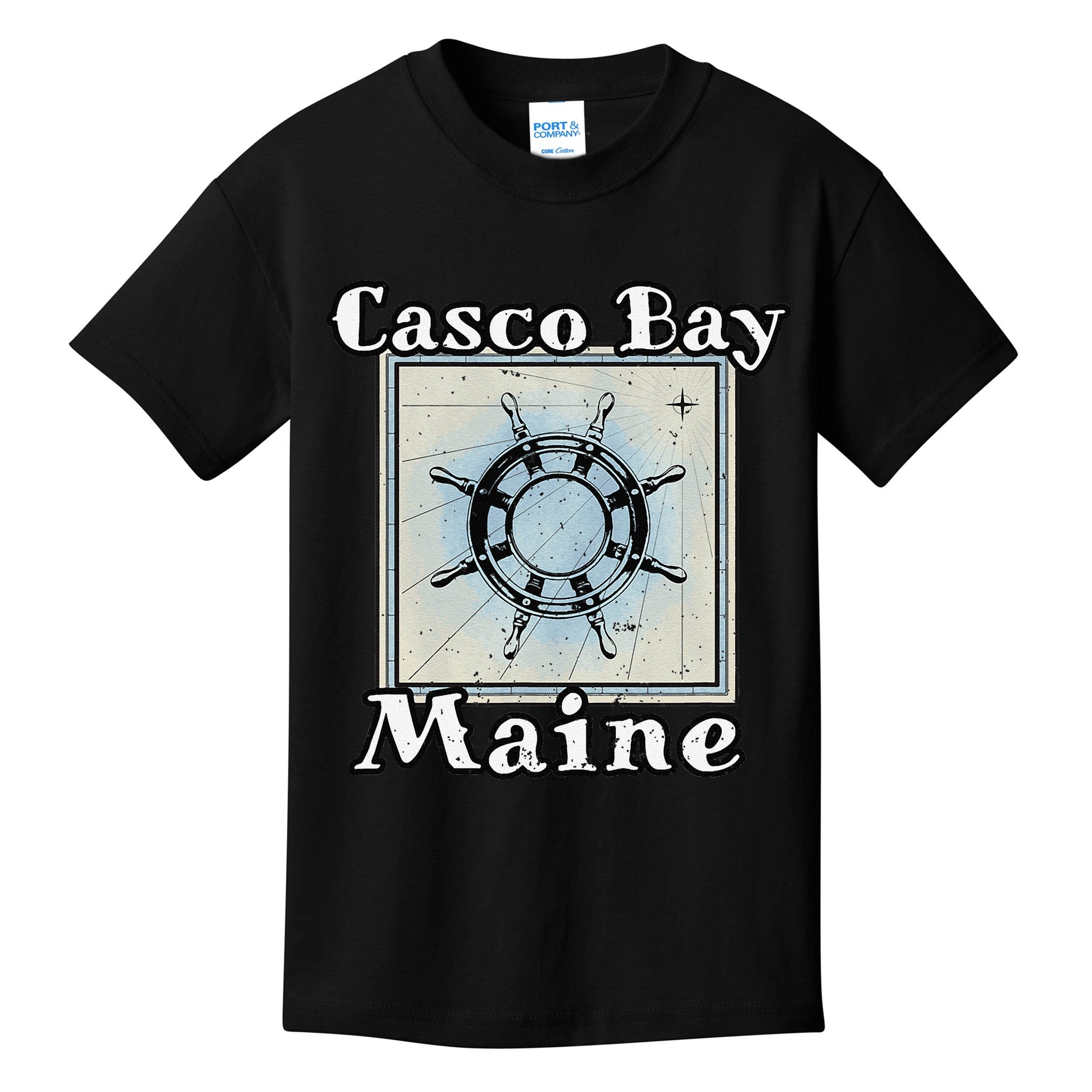 Casco Bay Maine Maritime Nautical History Ship Wheel Sailing Kids T-Shirt