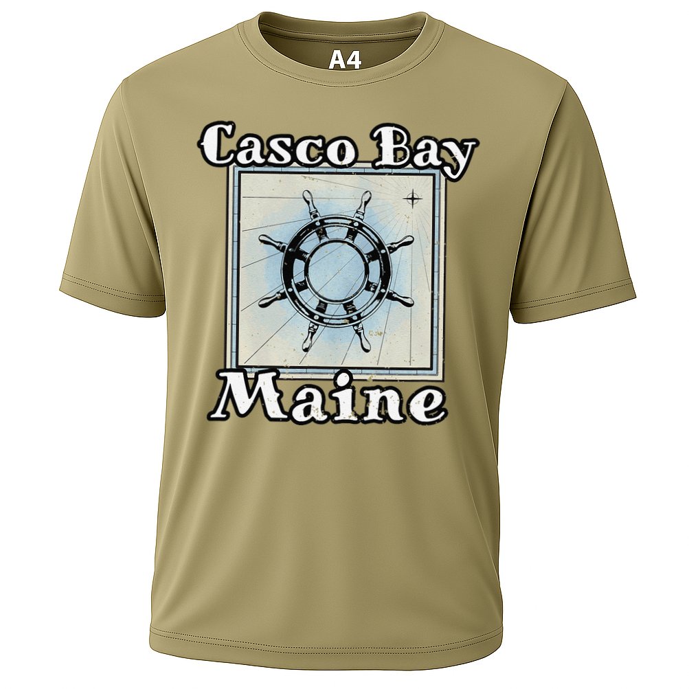 Casco Bay Maine Maritime Nautical History Ship Wheel Sailing Cooling Performance Crew T-Shirt