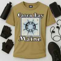 Casco Bay Maine Maritime Nautical History Ship Wheel Sailing Cooling Performance Crew T-Shirt