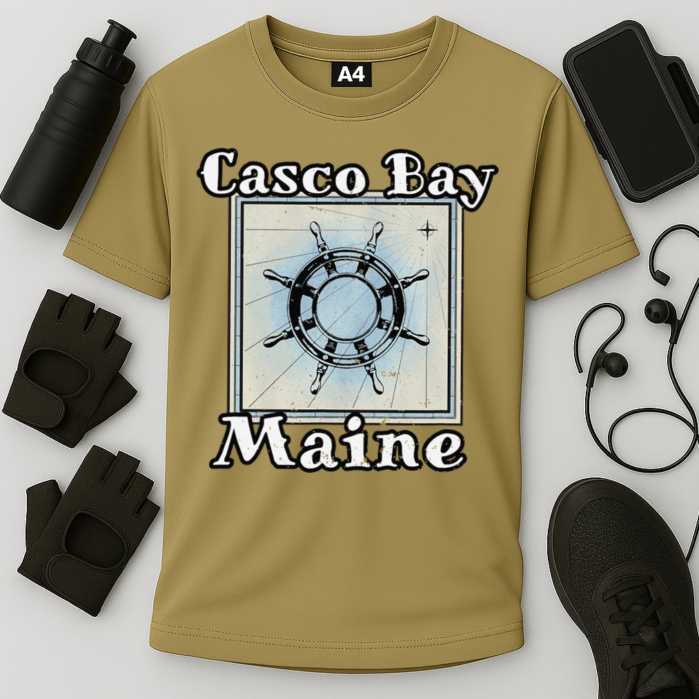 Casco Bay Maine Maritime Nautical History Ship Wheel Sailing Cooling Performance Crew T-Shirt