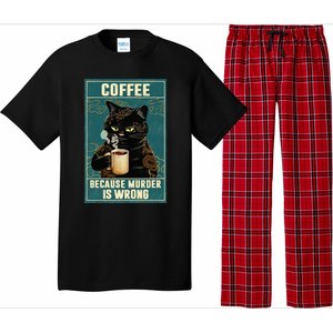 Coffee Because Murder Is Wrong Funny Black Cat Coffee Lover Pajama Set