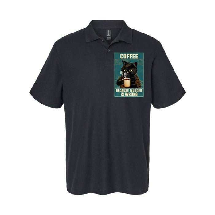 Coffee Because Murder Is Wrong Funny Black Cat Coffee Lover Softstyle Adult Sport Polo