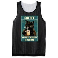 Coffee Because Murder Is Wrong Funny Black Cat Coffee Lover Mesh Reversible Basketball Jersey Tank