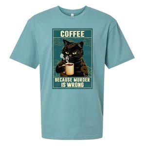 Coffee Because Murder Is Wrong Funny Black Cat Coffee Lover Sueded Cloud Jersey T-Shirt