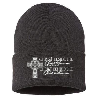 Christ Beside Me Christ Before Me Christ Behind Me Sustainable Knit Beanie