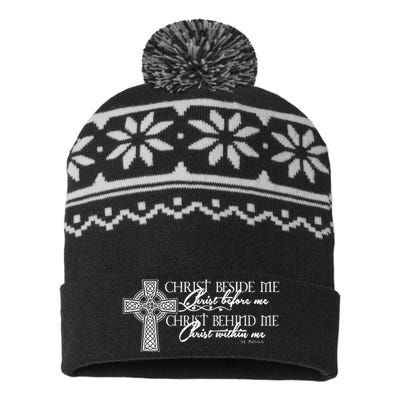 Christ Beside Me Christ Before Me Christ Behind Me USA-Made Snowflake Beanie