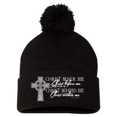 Christ Beside Me Christ Before Me Christ Behind Me Pom Pom 12in Knit Beanie