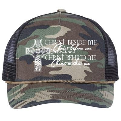 Christ Beside Me Christ Before Me Christ Behind Me Retro Rope Trucker Hat Cap