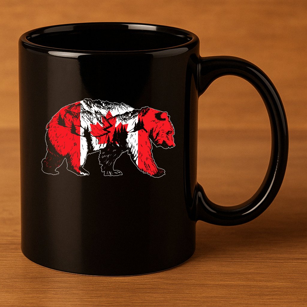 Canadian Bear & Maple Leaf Canada Flag Patriotic 11oz C Handle Ceramic Mug