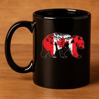 Canadian Bear & Maple Leaf Canada Flag Patriotic 11oz C Handle Ceramic Mug