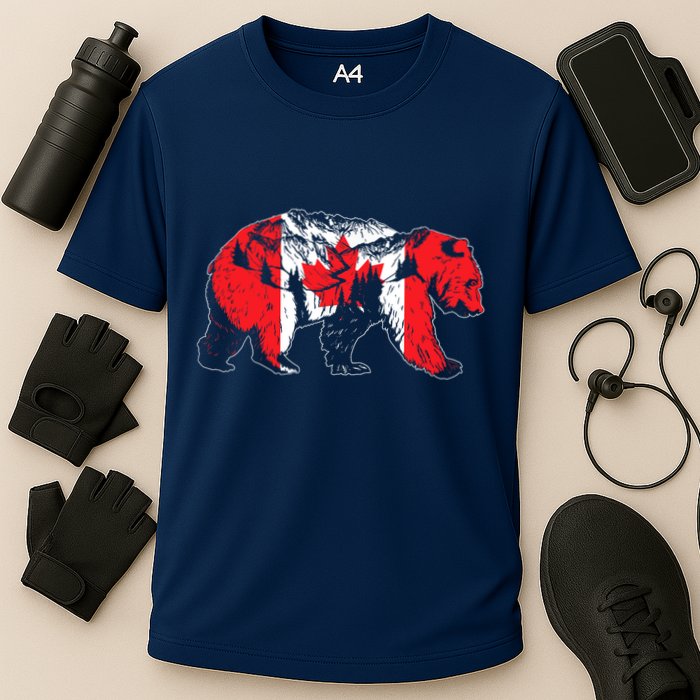 Canadian Bear & Maple Leaf Canada Flag Patriotic Cooling Performance Crew T-Shirt
