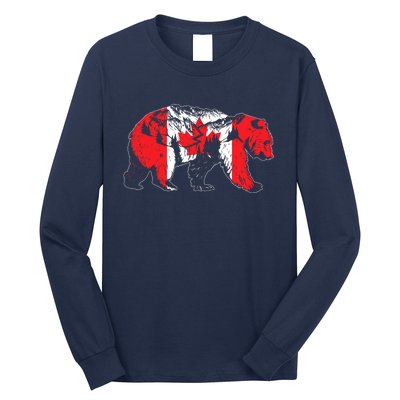 Canadian Bear & Maple Leaf Canada Flag Patriotic Long Sleeve Shirt